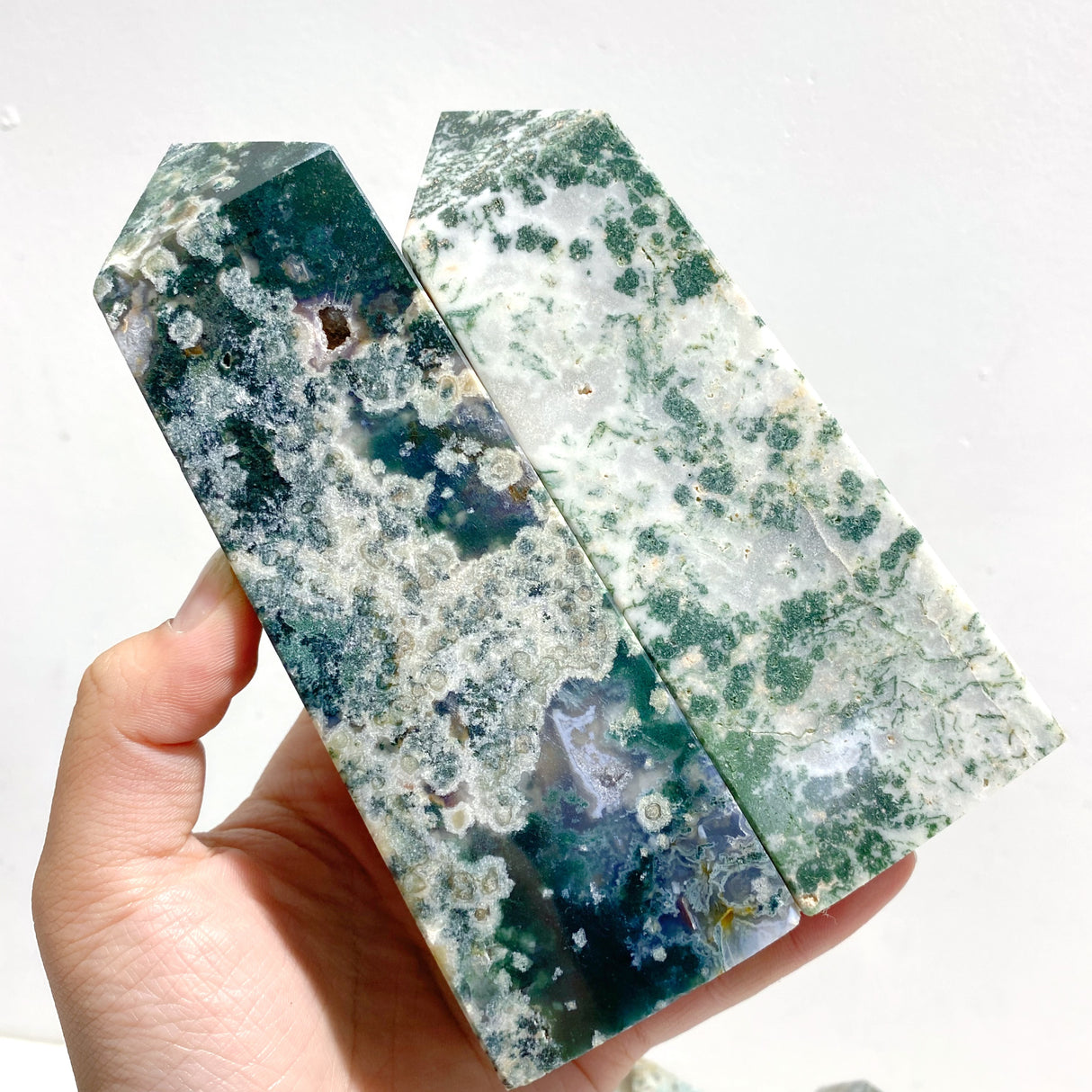 11 Pieces Moss Agate Four-Sided Tower Points
