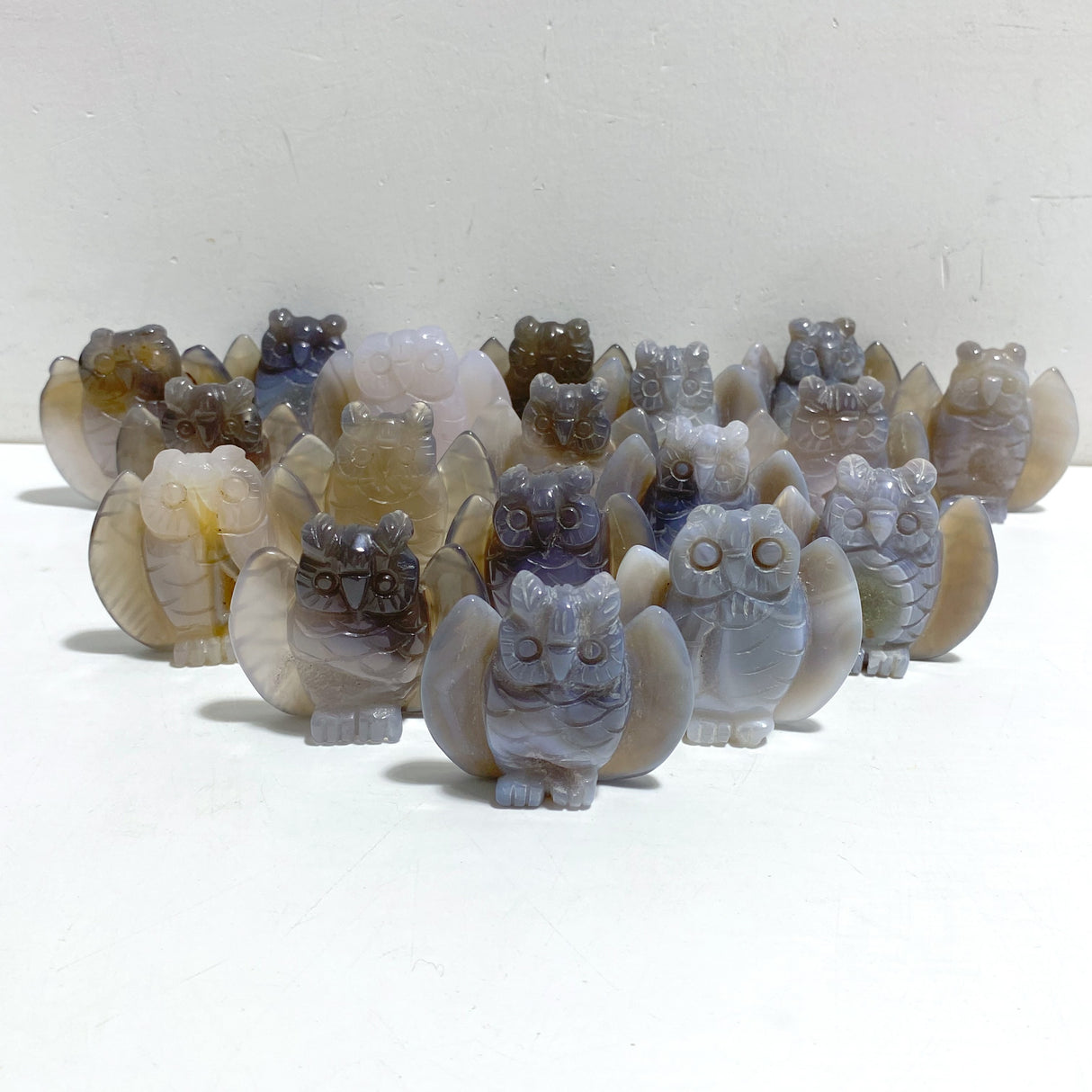 18 Pieces Geode Druzy Agate Owl Carving