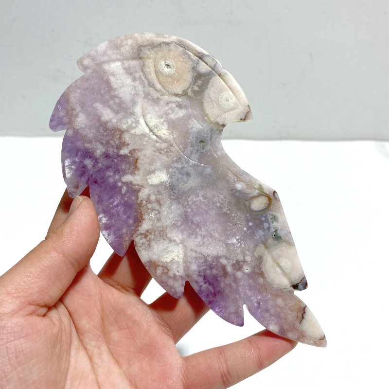 Amethyst Mixed Sakura Agate Heart Carving With Stand - Wholesale Crystals