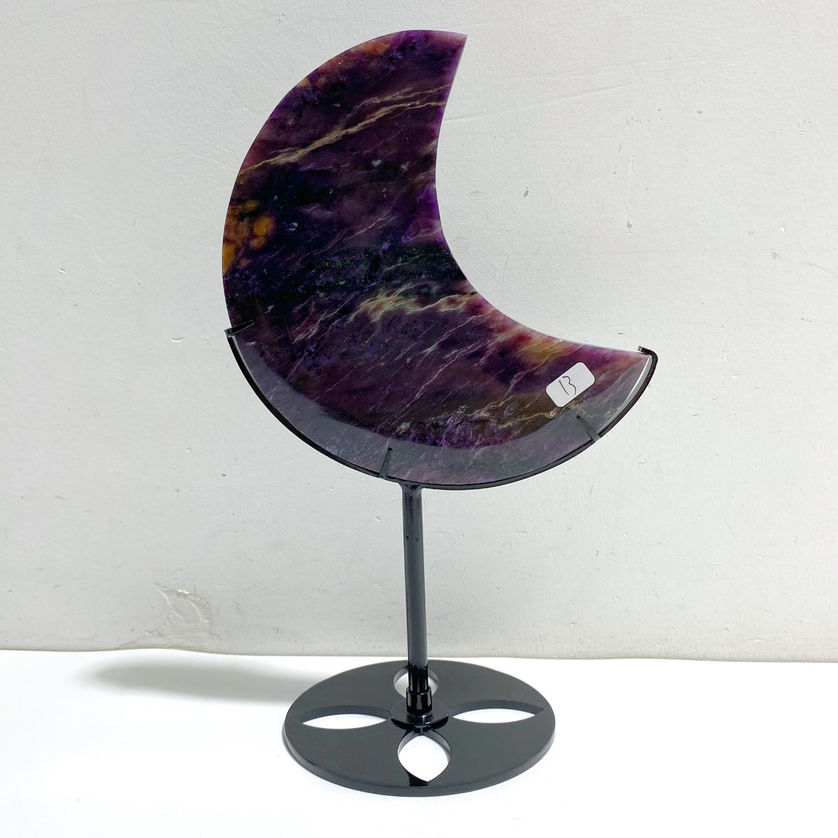 Large Charoite Moon Carving With Stand