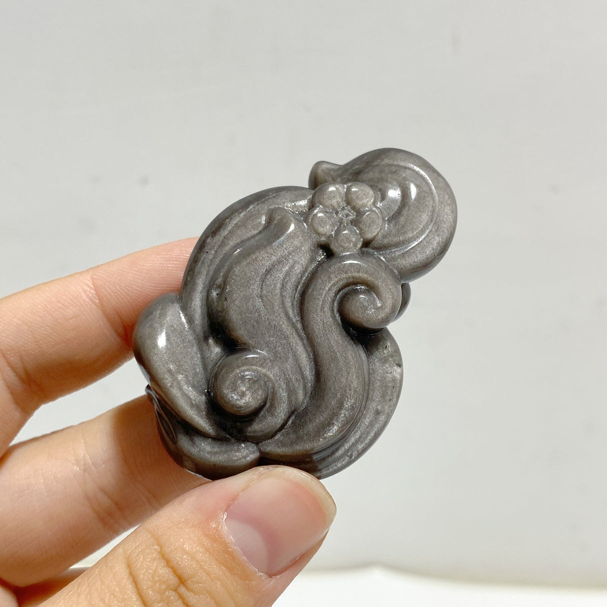 Silver Sheen Obsidian Nine-tailed Fox Carving Wholesale