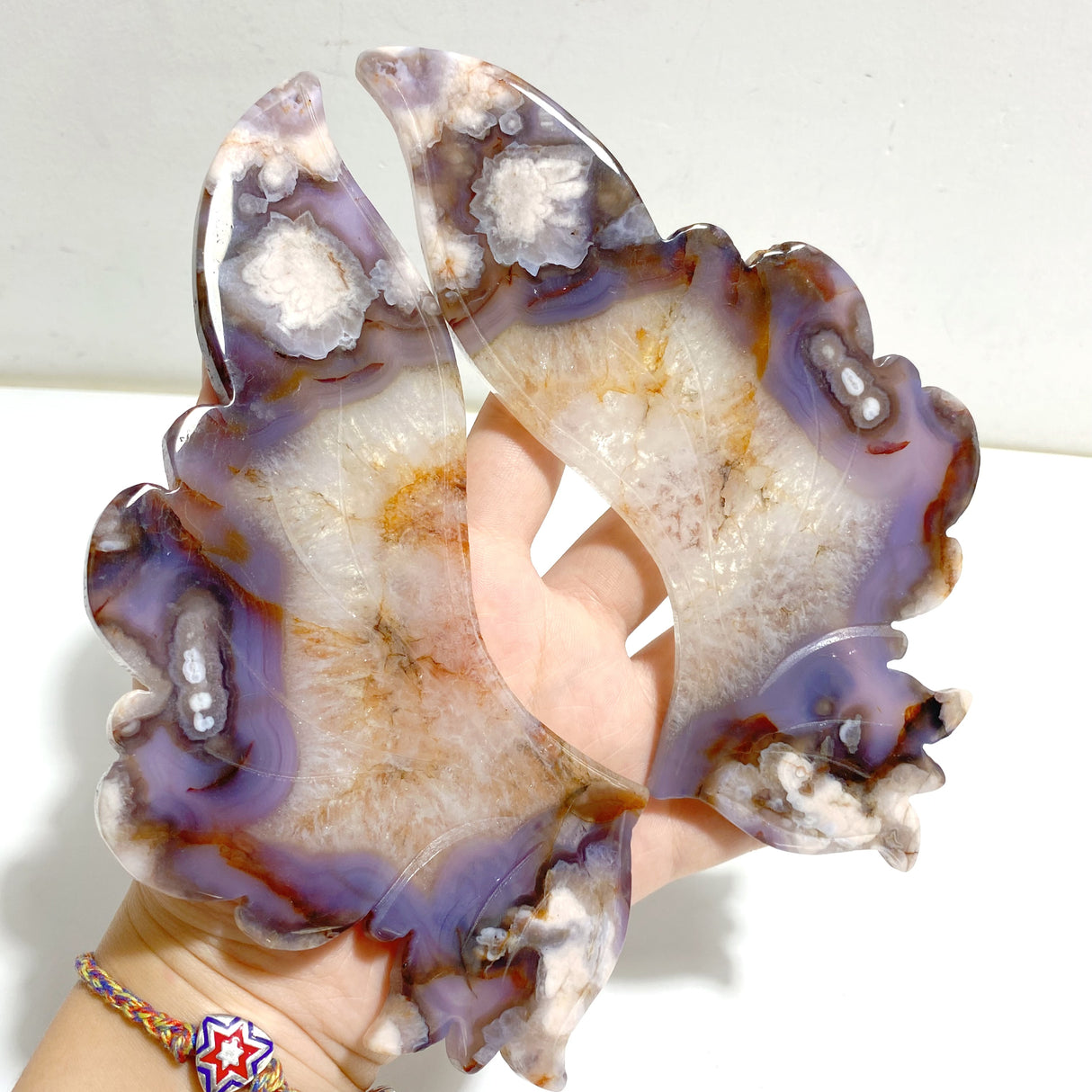 Unique Purple Sakura Flower Agate Butterfly Wing Carving With Stand