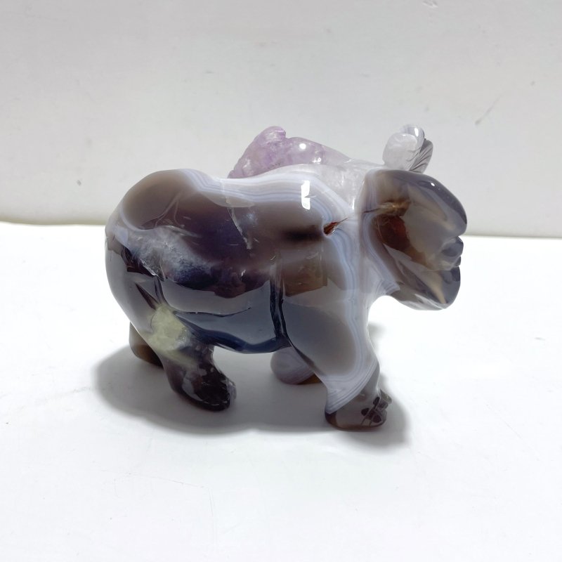 Beautiful Amethyst Mixed Geode Agate Druzy Elephant Animal Carving A06 - Wholesale Crystals