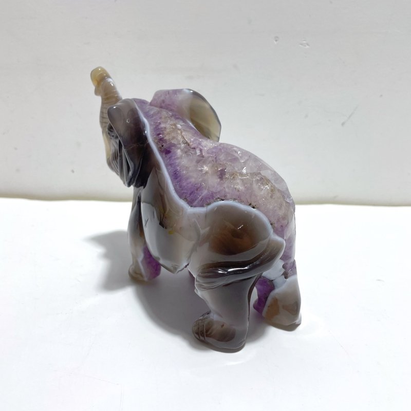 Beautiful Amethyst Mixed Geode Agate Druzy Elephant Carving A01 - Wholesale Crystals
