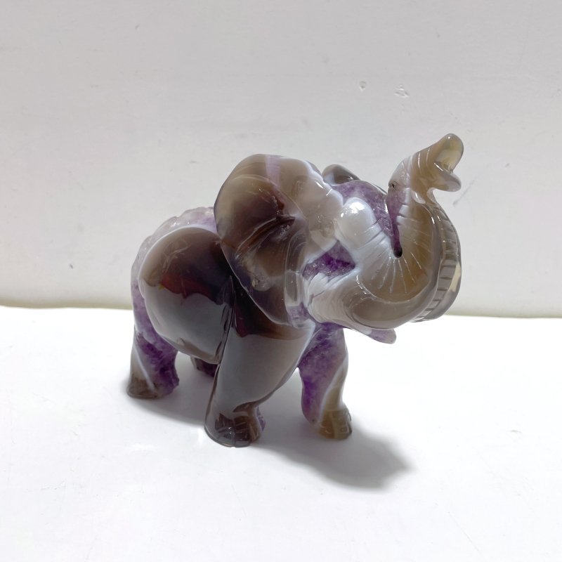 Beautiful Amethyst Mixed Geode Agate Druzy Elephant Carving A01 - Wholesale Crystals