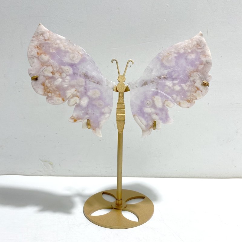 Beautiful Amethyst Mixed Sakura Flower Agate Butterfly Wing Carving With Stand - Wholesale Crystals