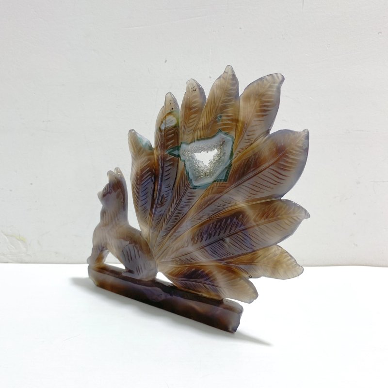 Beautiful Geode Druzy Agate Nine - tailed Fox Carving 1 - Wholesale Crystals