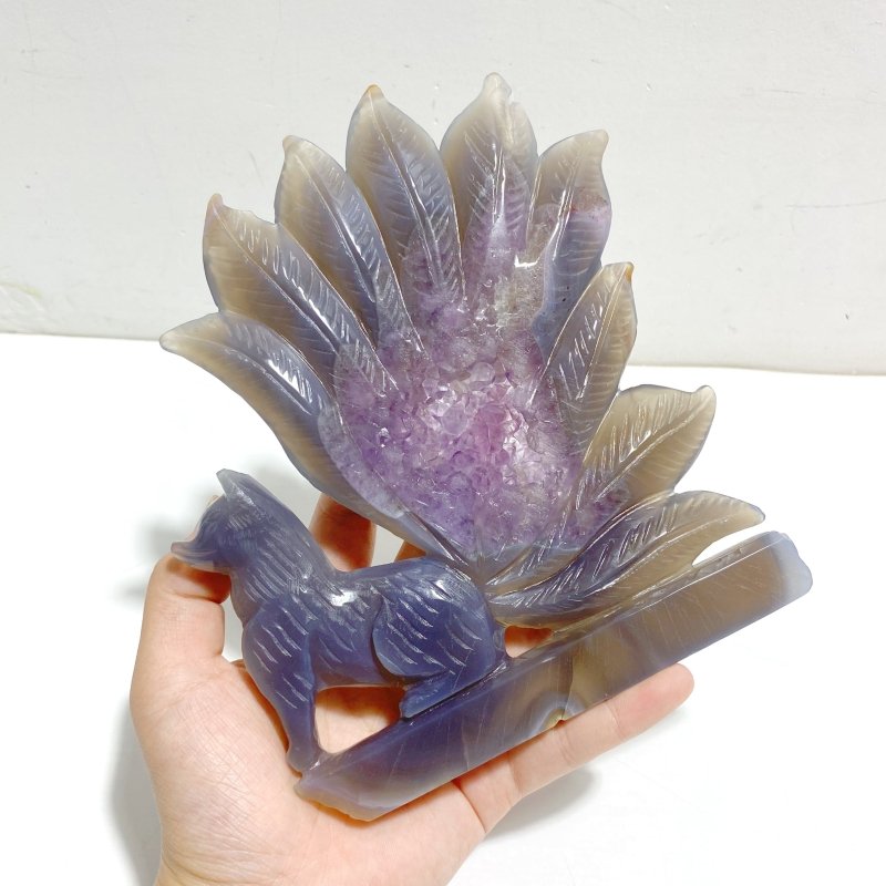 Beautiful Geode Druzy Agate Nine - tailed Fox Carving 6 - Wholesale Crystals