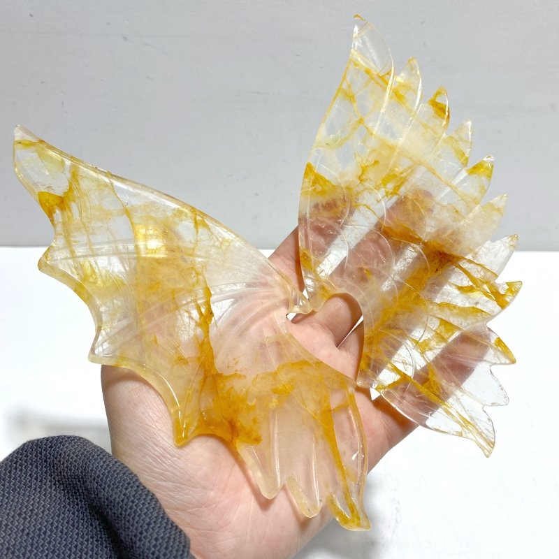 Beautiful Hematoid Quartz Golden Fire Quartz Demon And Angel Wing Carving With Stand - Wholesale Crystals