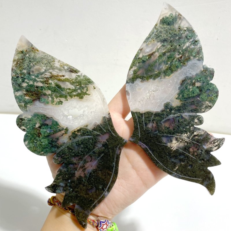 Beautiful Moss Agate Butterfly Wing With Stand -Wholesale Crystals