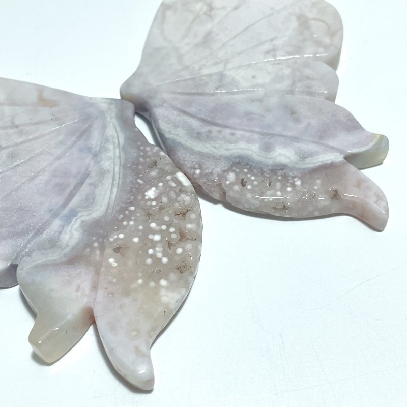 Beautiful Pink Agate Butterfly Wing Carving With Stand - Wholesale Crystals