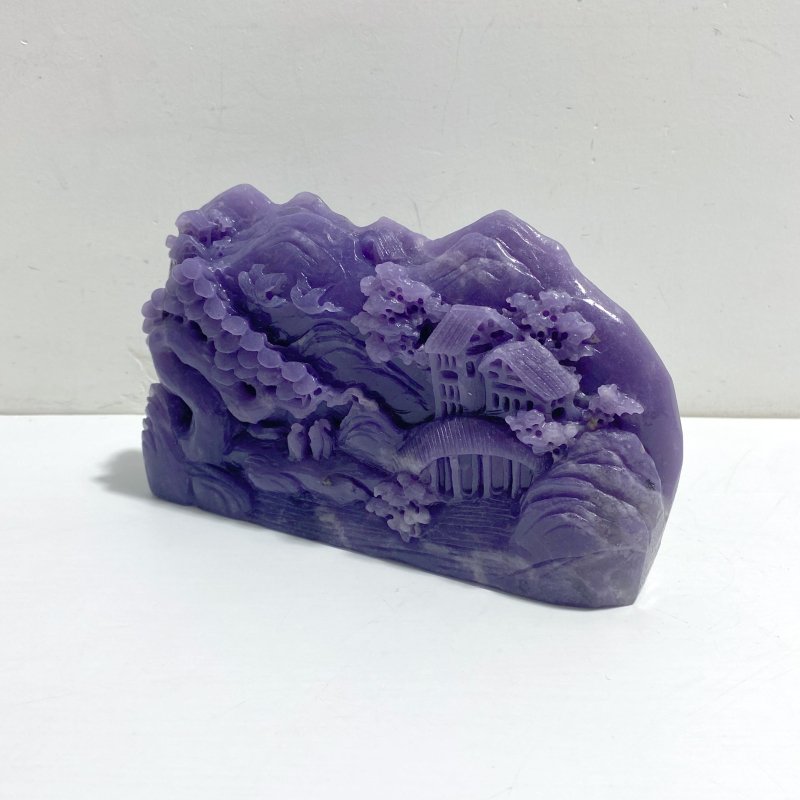 Beautiful Purple Jade Landscape Pavilion Carving 2 - Wholesale Crystals