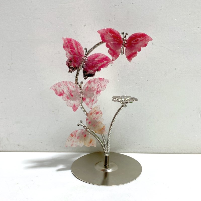 Beautiful Rhodonite Mixed Quartz Butterfly Flower Carving With Stand Wholesale -Wholesale Crystals