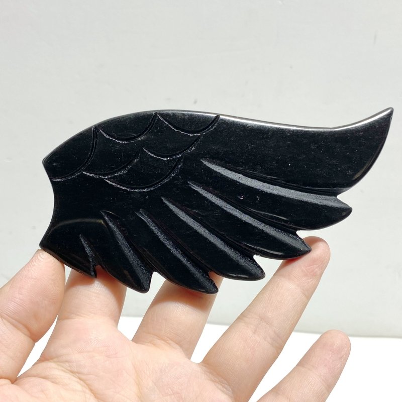 Black Obsidian Heart Wing Carving With Stand -Wholesale Crystals