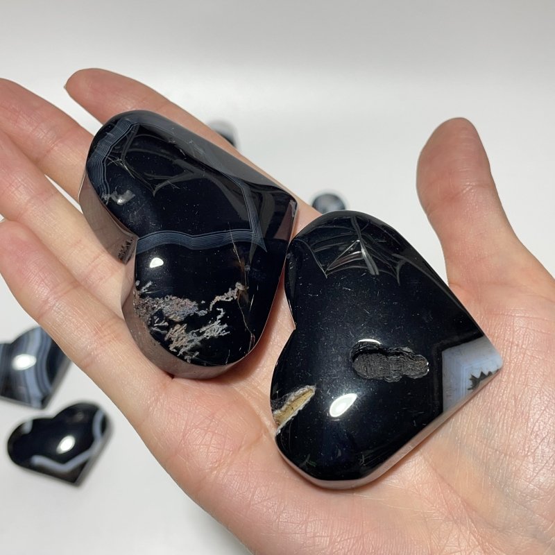 Black Stripe Agate Stone Heart Wholesale -Wholesale Crystals