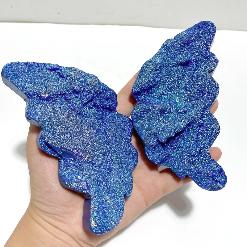 Blue Aura Quartz Cluster Angel Wing Carving With Stand - Wholesale Crystals