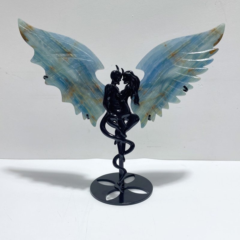 Blue Onyx Demon And Angel Wing Carving With Stand - Wholesale Crystals