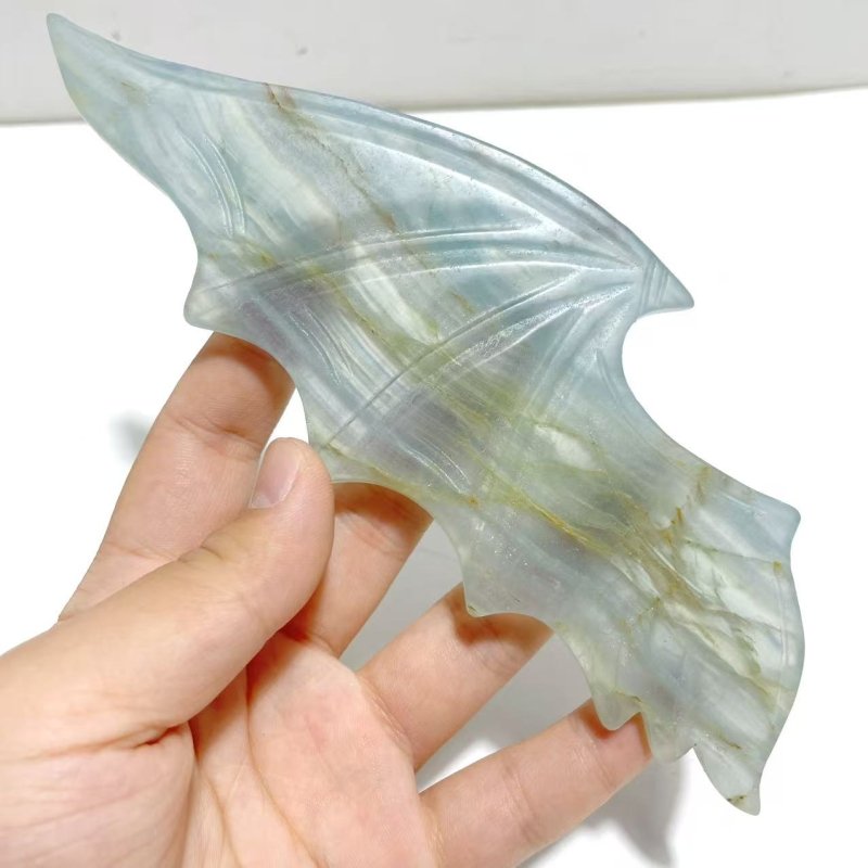 Blue Onyx Demon And Angel Wing Carving With Stand Ornament - Wholesale Crystals