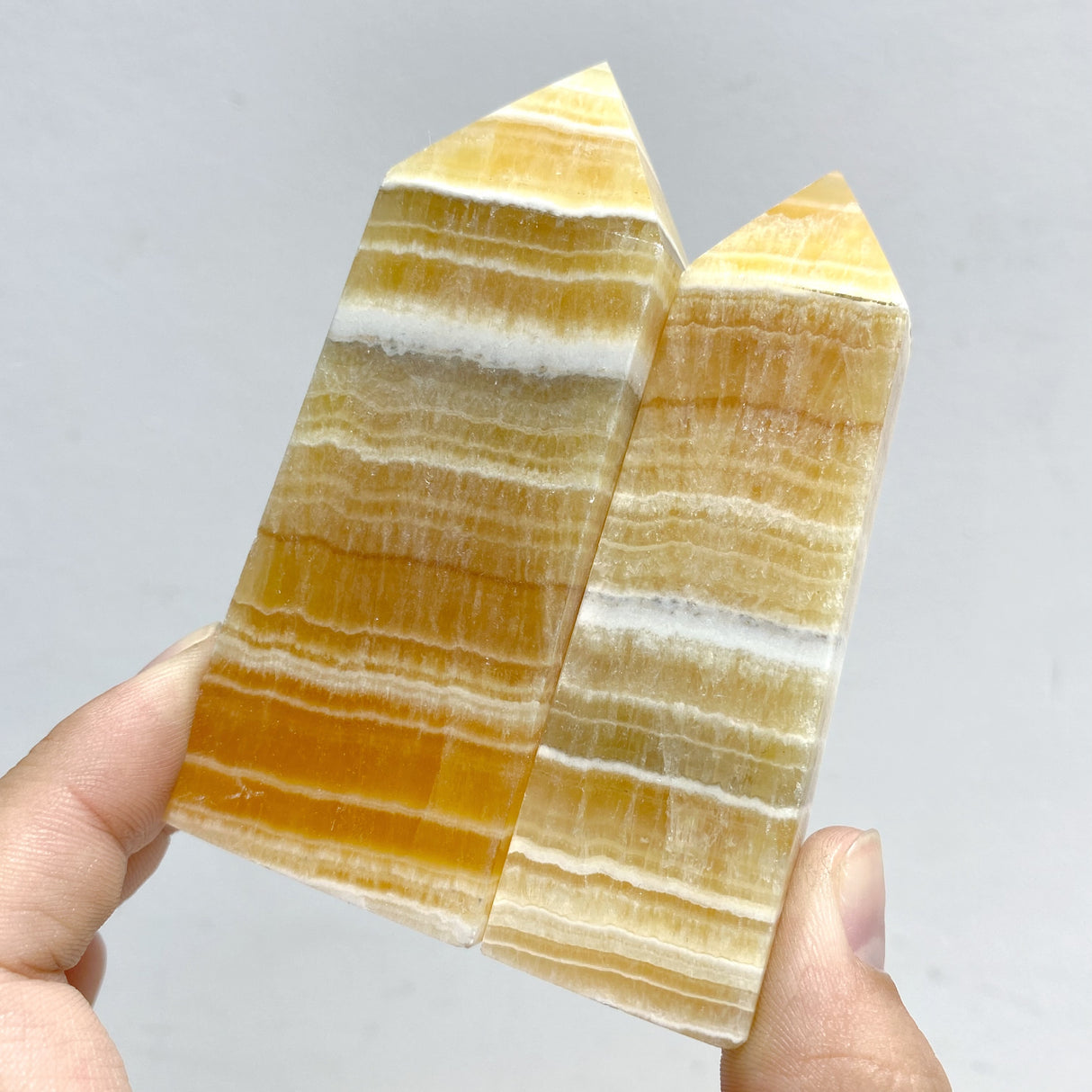 White & Yellow Calcite Four-Sided Tower Point Wholesale