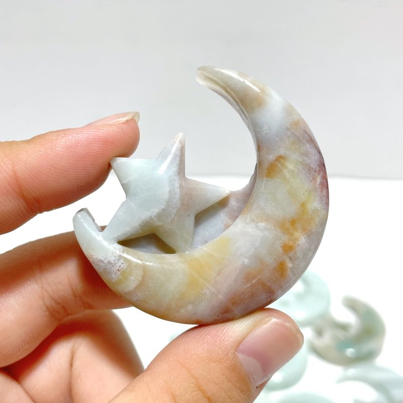 Caribbean Calcite Star Moon Carving Wholesale - Wholesale Crystals