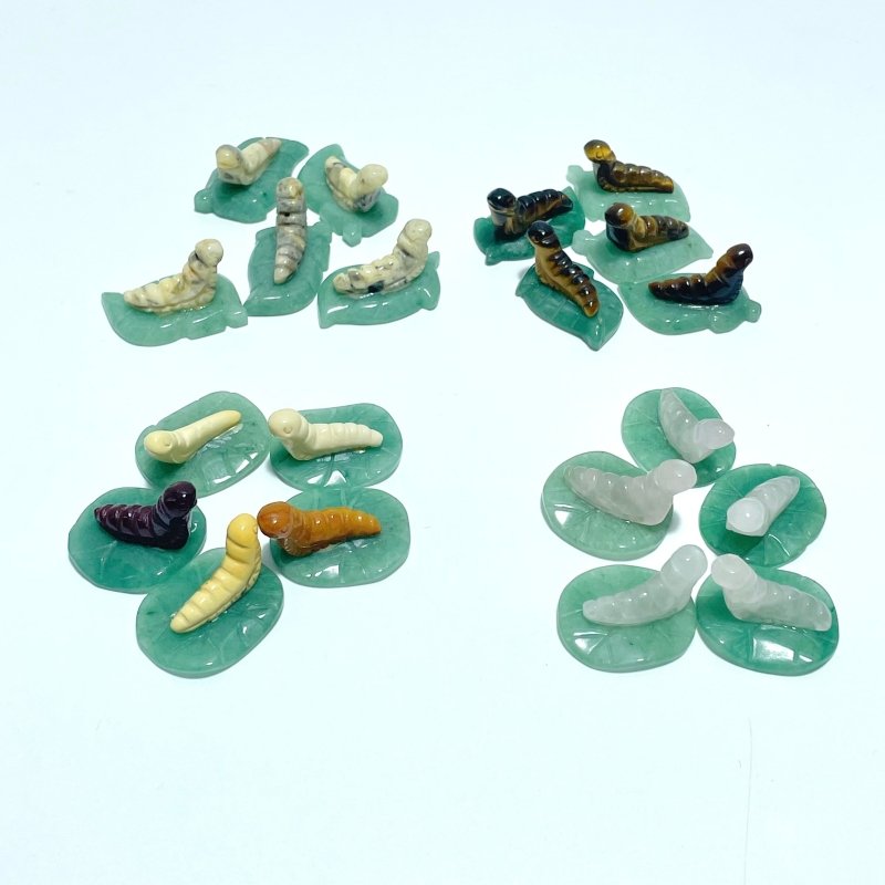 Caterpillar On Leaf Mini Carving Wholesale Tiger Eye Rose Quartz - Wholesale Crystals