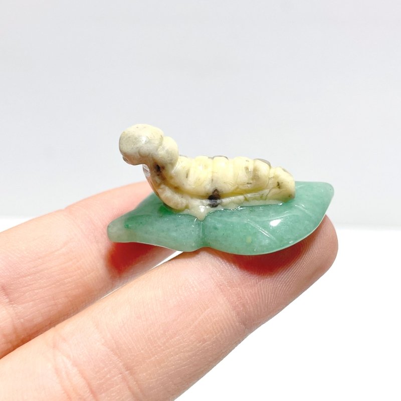 Caterpillar On Leaf Mini Carving Wholesale Tiger Eye Rose Quartz - Wholesale Crystals