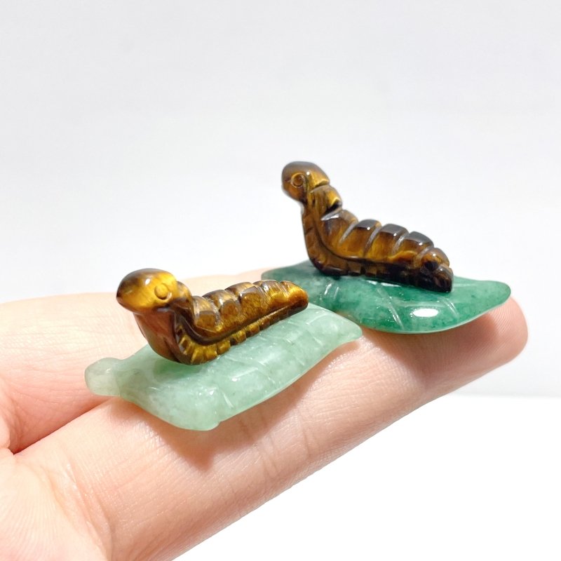 Caterpillar On Leaf Mini Carving Wholesale Tiger Eye Rose Quartz - Wholesale Crystals
