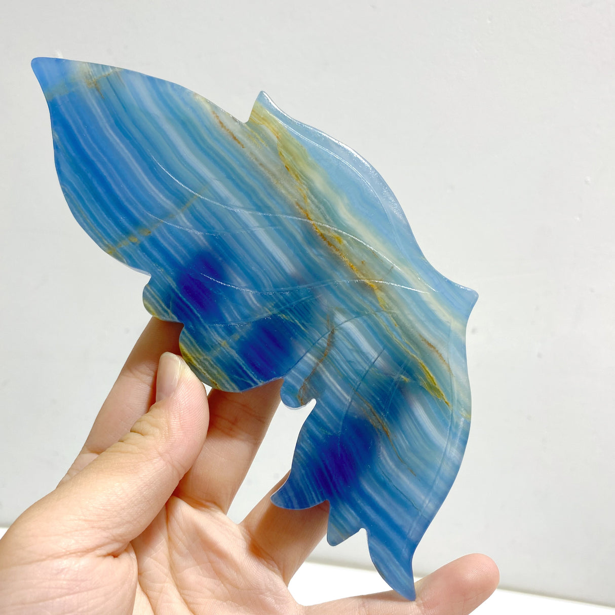 Unique Blue Onyx Butterfly Wing Carving With Stand