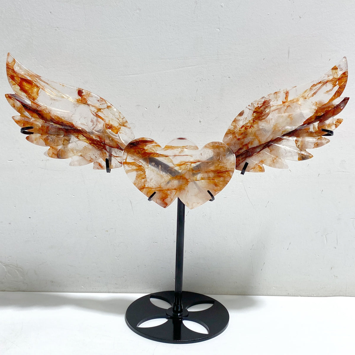 Unique Red Fire Quartz Heart Wing Carving With Stand