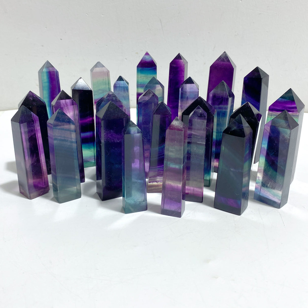 High Quality 5-8cm Rainbow Fluorite Four-sided Tower Point Wholesale
