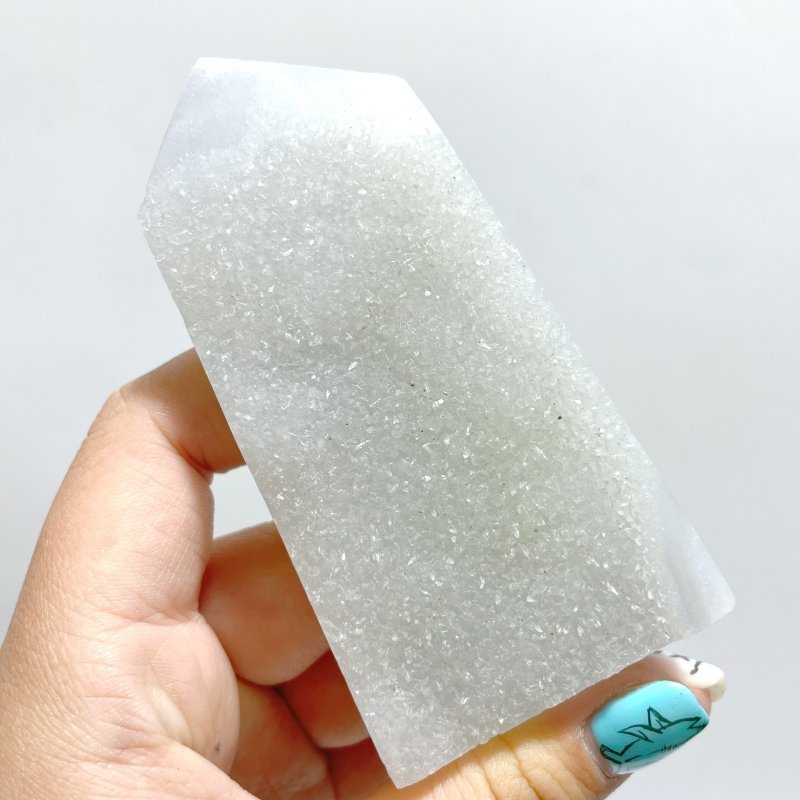 Druzy Blue Chalcedony Four - sided Tower Point Wholesale - Wholesale Crystals