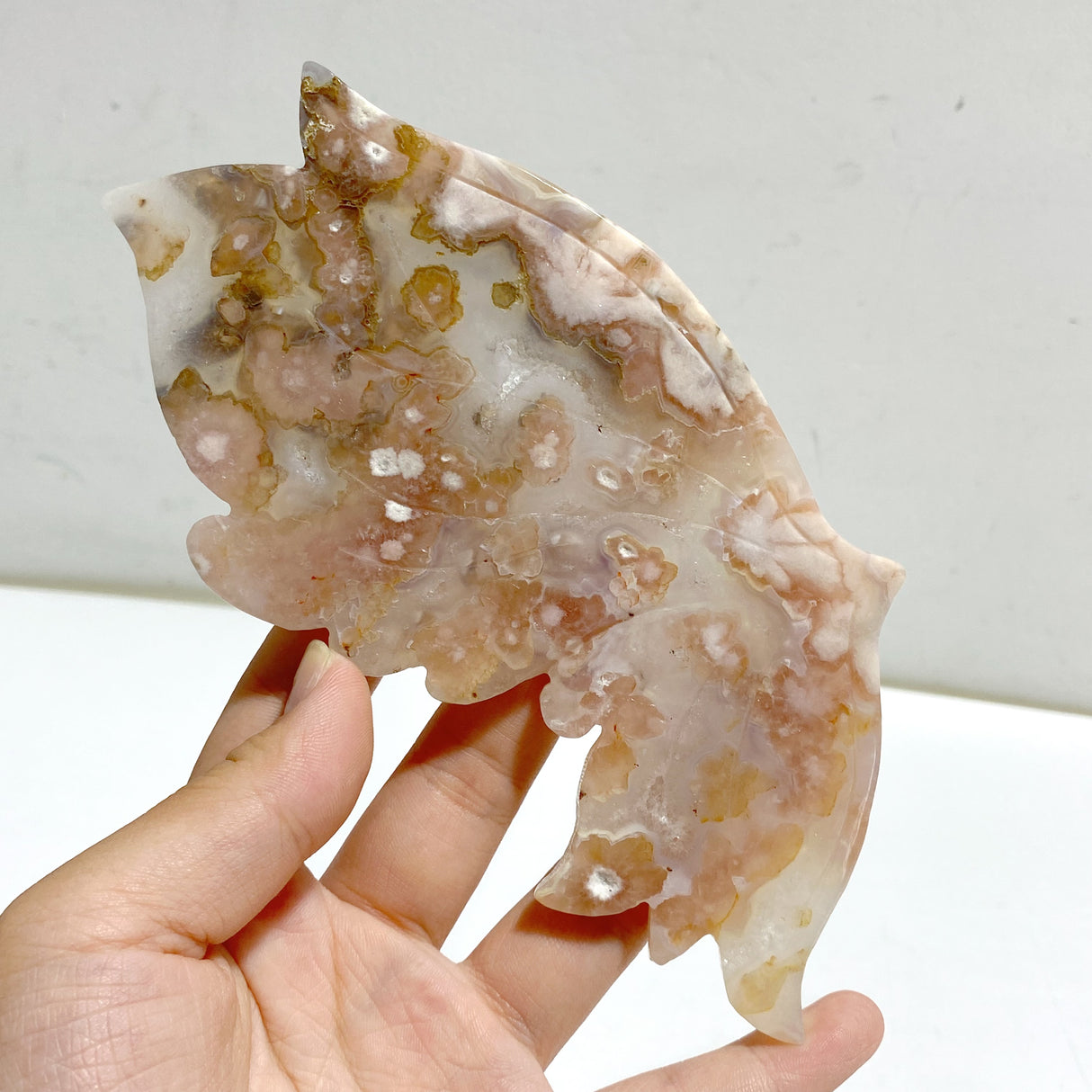 Beautiful Sakura Flower Agate Butterfly Wing Carving With Stand