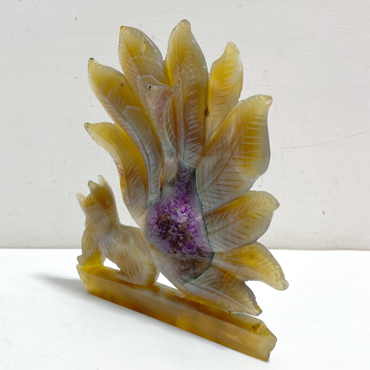 2 Pieces Geode Agate Druzy Nine-tailed Fox Carving #16