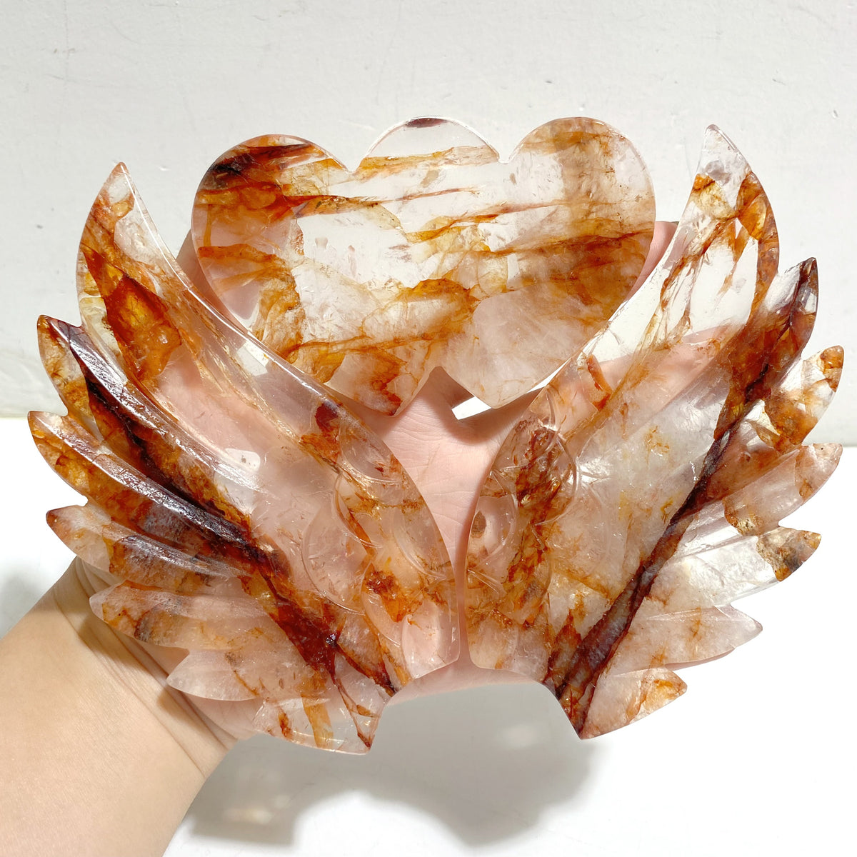 Unique Red Fire Quartz Heart Wing Carving With Stand