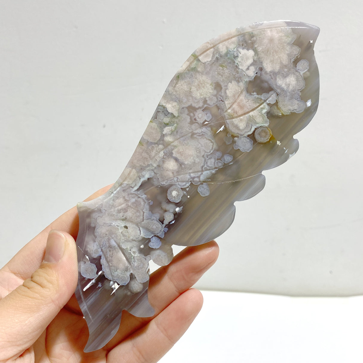 Black Sakura Flower Agate Butterfly Wing Carving With Stand