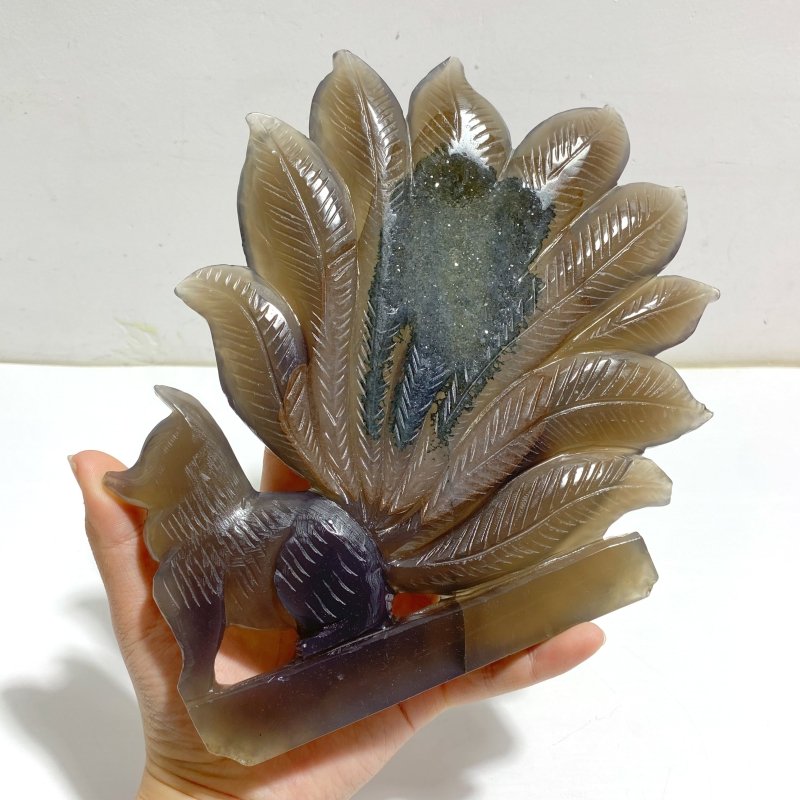 Geode Agate Druzy Nine - tailed Fox Carving 11 - Wholesale Crystals