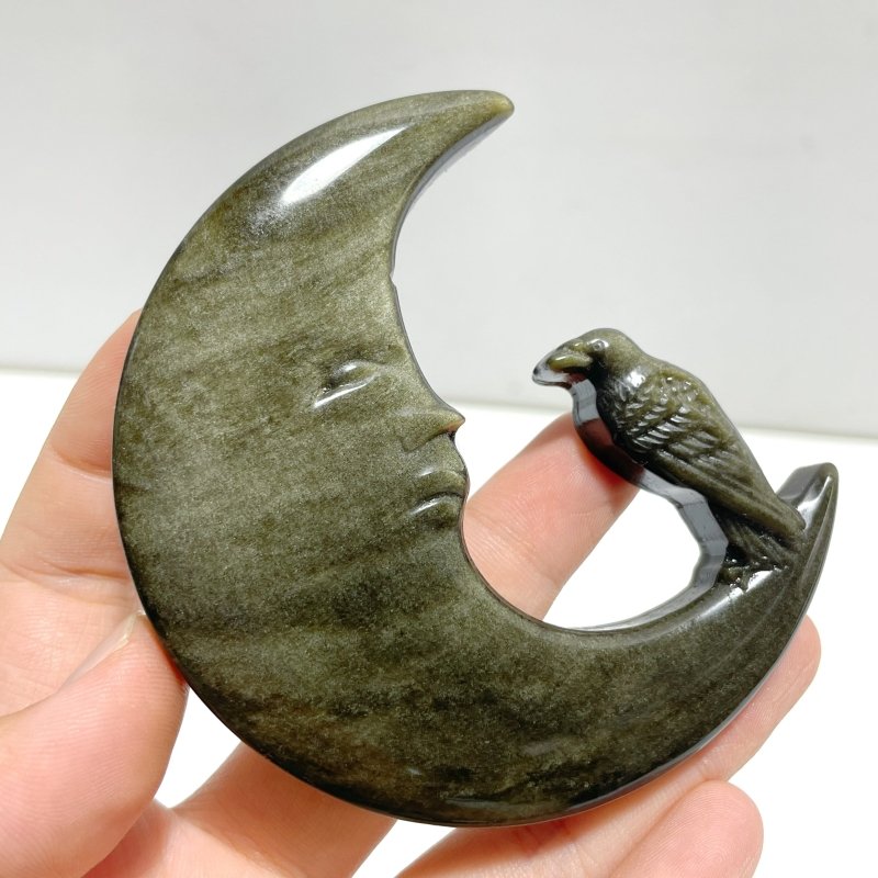 Gold Sheen Obsidian Silver Sheen Obsidian Moon Face Crow Carving Wholesale - Wholesale Crystals