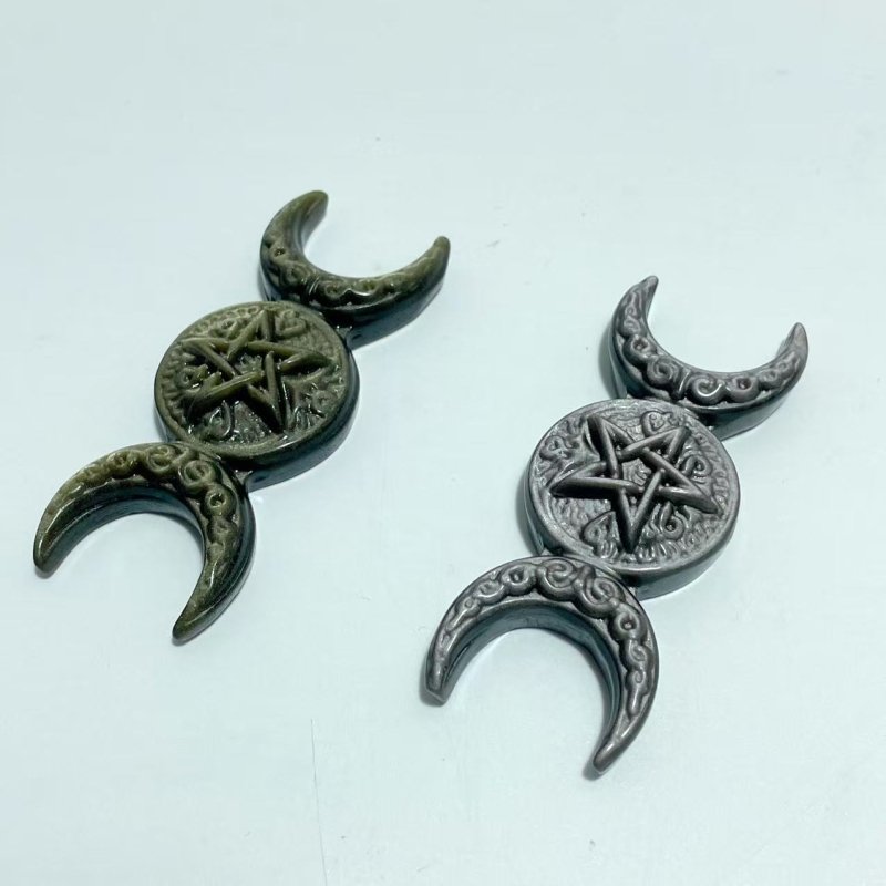 Gold Sheen Obsidian Silver Sheen Obsidian Triple Moon Carving Wholesale - Wholesale Crystals