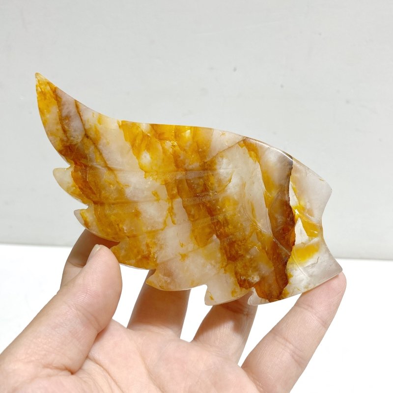 Golden Hematoid Quartz Fire Quartz Heart Wing Carving With Stand - Wholesale Crystals