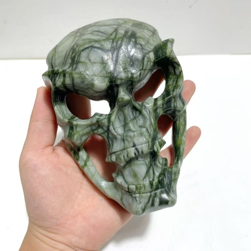Green Jade Skull Large Mask Carving Wholesale - Wholesale Crystals