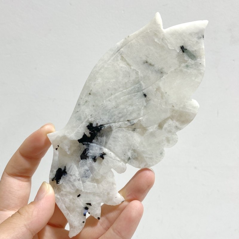 India Moonstone Butterfly Wing Carving With Stand -Wholesale Crystals