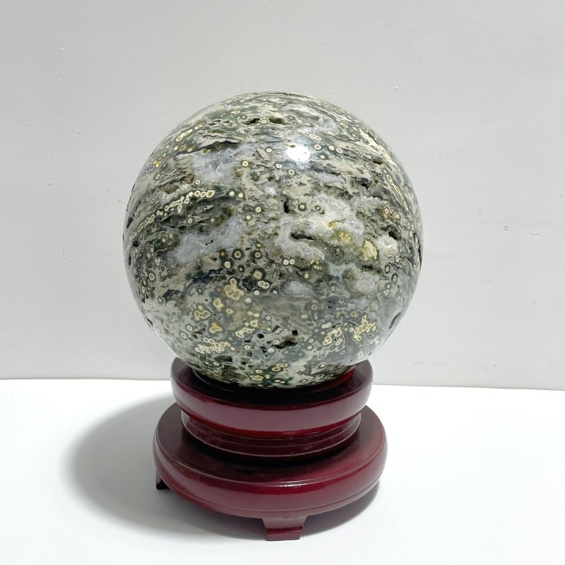 Large 19.8CM Geode Druzy 8th Vein Ocean Jasper Sphere - Wholesale Crystals