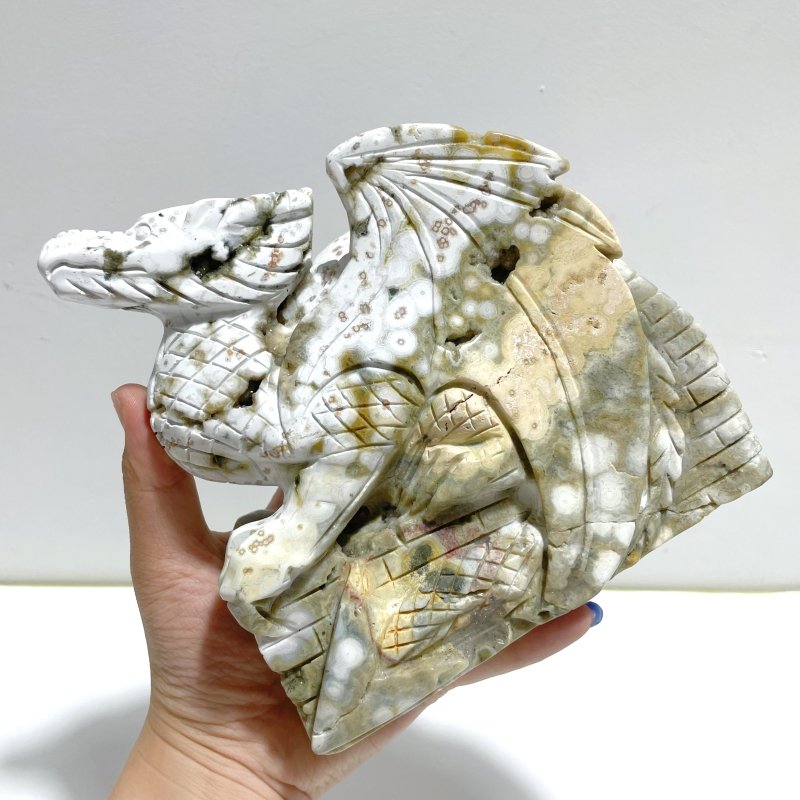 Large 8th Vein Ocean Jasper Flying Dragon Castle Carving - Wholesale Crystals
