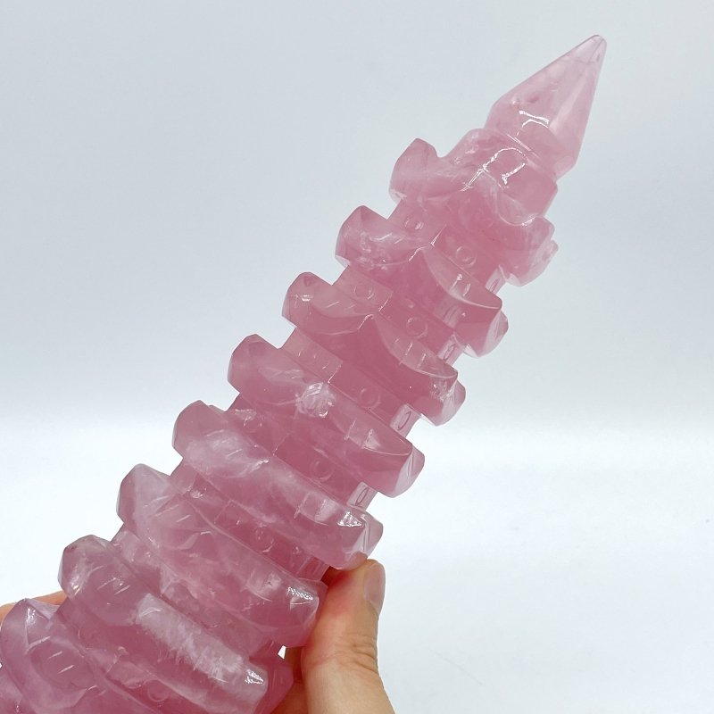 Large Beautiful Rose Quartz Wenchang Tower 9-level Pagoda -Wholesale Crystals