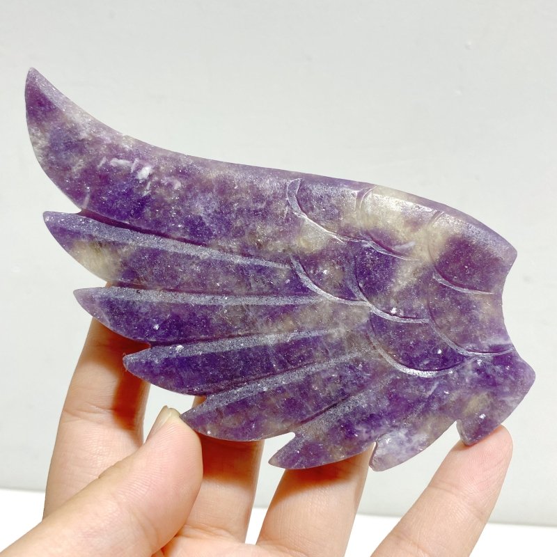 Lepidolite Mixed Quartz Heart Wing Carving With Stand -Wholesale Crystals