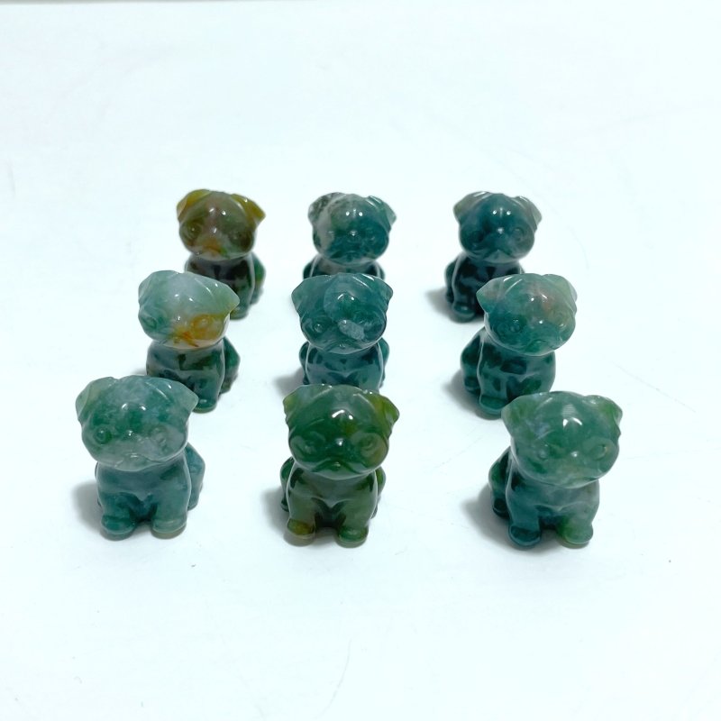 Mini Pug Dog Carving Wholesale Moss Agate Chevron Amethyst - Wholesale Crystals