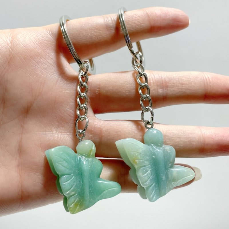 Moss Agate Butterfly Fairy Keychain Wholesale Caribbean Calcite Green Aventurine - Wholesale Crystals