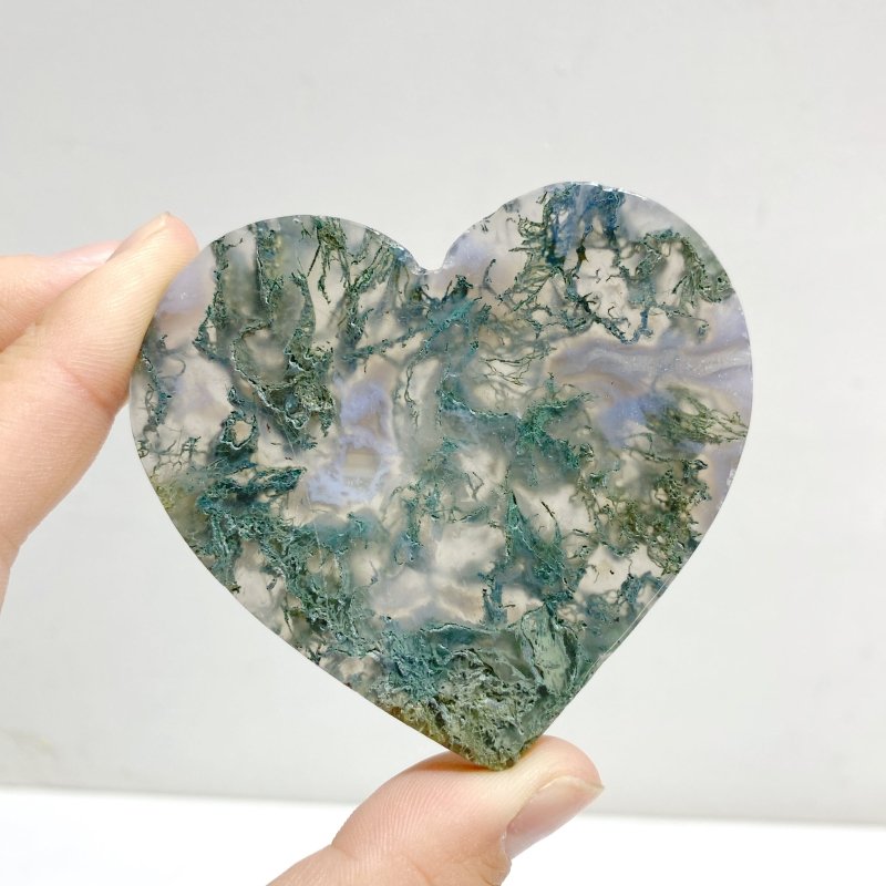 Moss Agate Heart Wing Carving With Stand -Wholesale Crystals