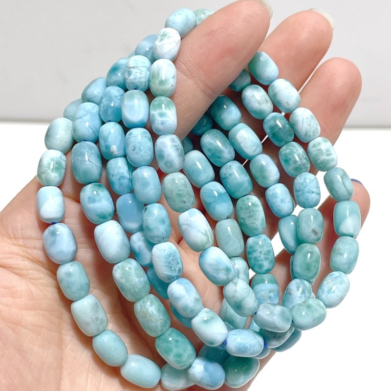 Oval Barrel Shape Larimar Bracelet Wholesale From Dominican Republic - Wholesale Crystals