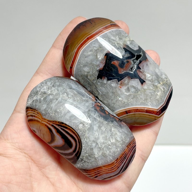 Red&Black Stripe Agate Mixed Quartz Palm Wholesale - Wholesale Crystals